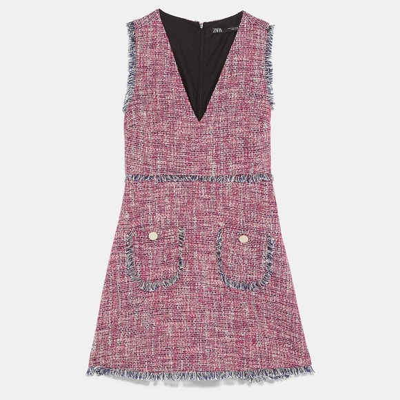 ZARA Dresses & Skirts - NWT ZARA TWEED FALL PINK NAVY SMALL DRESS